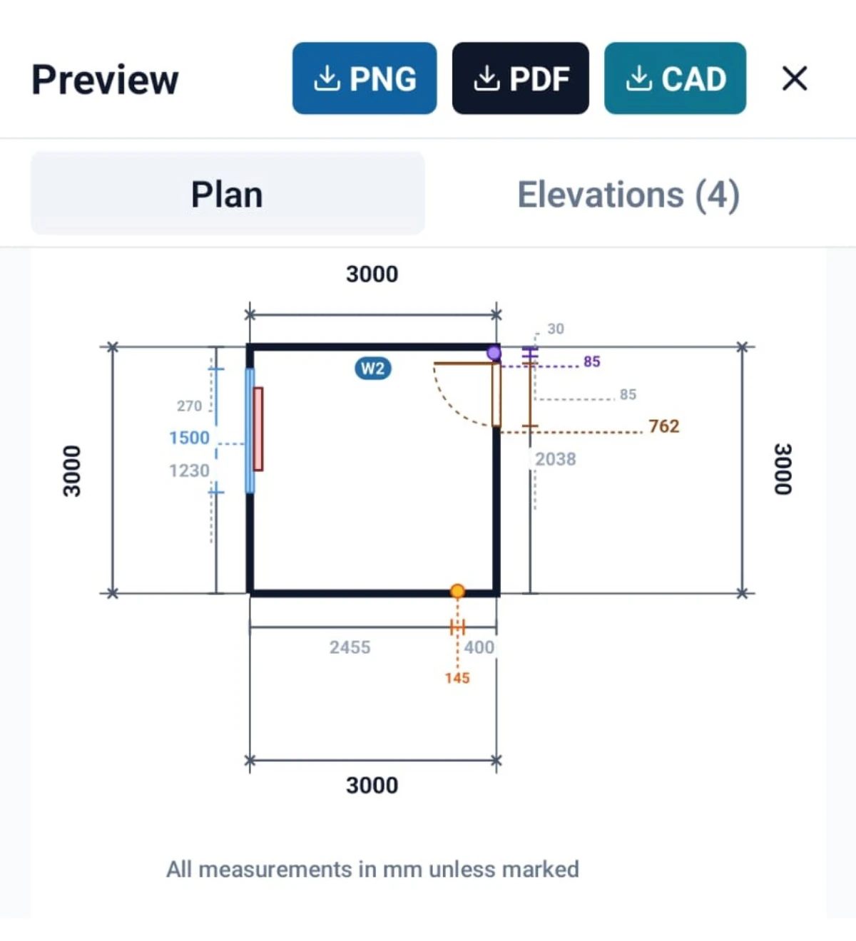 A clean, scaled floor plan in BlueprintBuddy with dimension lines and room totals.